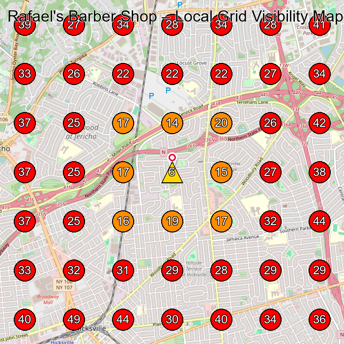 Rafael's Barber Shop GeoGrid visibility map for Barber Shop in Hicksville